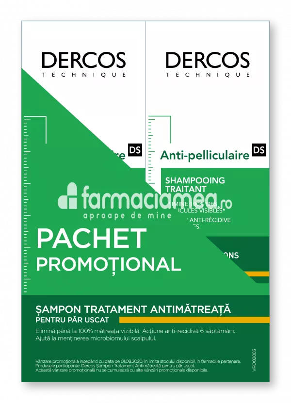 Vichy Dercos Pachet sampon antimatreata par uscat,200 ml, 2 flacoane, [],farmaciamea.ro