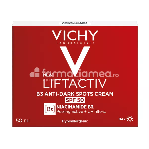 Vichy Liftactiv Crema de zi anti-pete pigmentare brune cu niacinamida B3 SPF50, 50ml