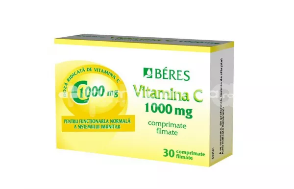Vitamina  C 1000MG, sustine sistemul imunitar, 30 comprimate filmate, Beres