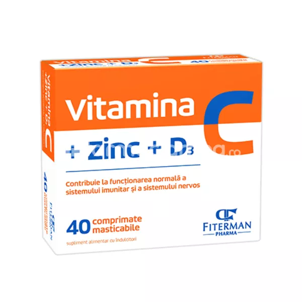Vitamina C, Zinc si D3, 40 comprimate masticabile, Fiterman Pharma