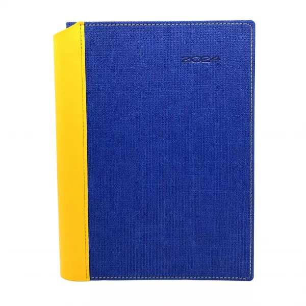 Agenda datata 2024, Premium DeLuxe Borneo, format A5, 352 pagini, culoare albastru/galben