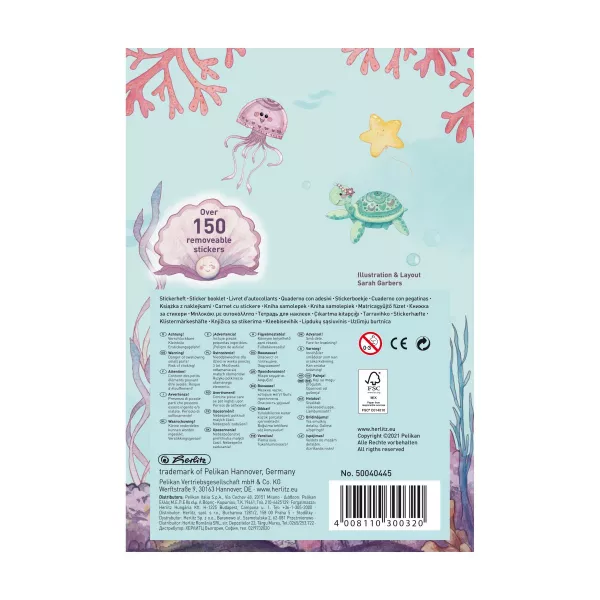 Carte cu 150 abtibilduri, format A5, 14 coli, motiv Mermaid