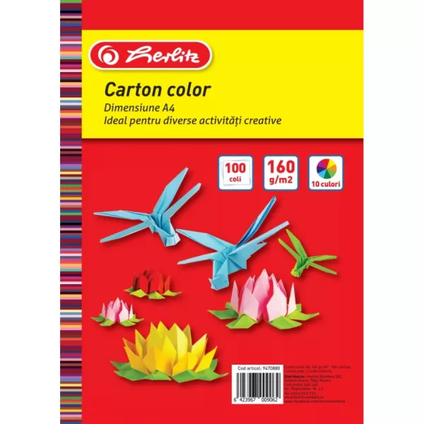 Carton color A4, 160 g, top 100, 10 culori 
