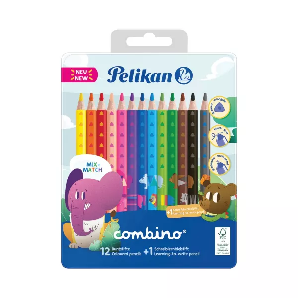 Creioane colorate combino, set 12 + creion grafit invata-sa-scrii