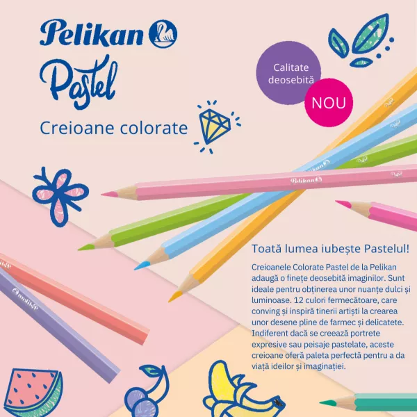 Creioane colorate Pastel, set 12 culori 