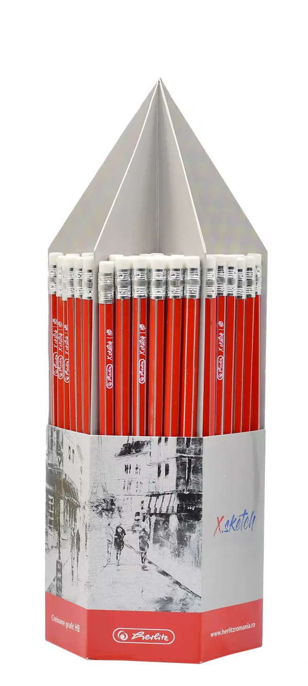 Creion grafit cu radiera x.Sketch, mina HB, display 126 bucati