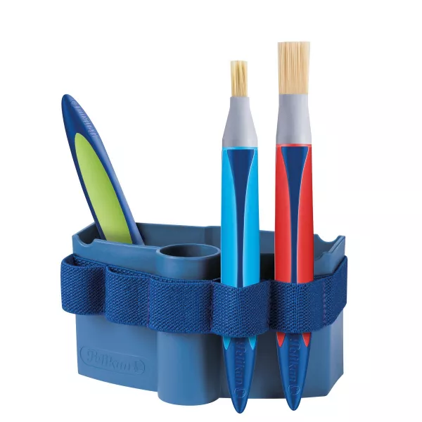 Recipient apa ECO din materiale reciclate, cu banda elastica pentru atasare pensule, culoare albastru