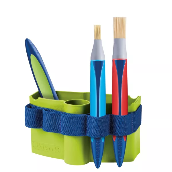 Recipient apa cu banda elastica pentru atasare pensule, culoare verde, cutie carton