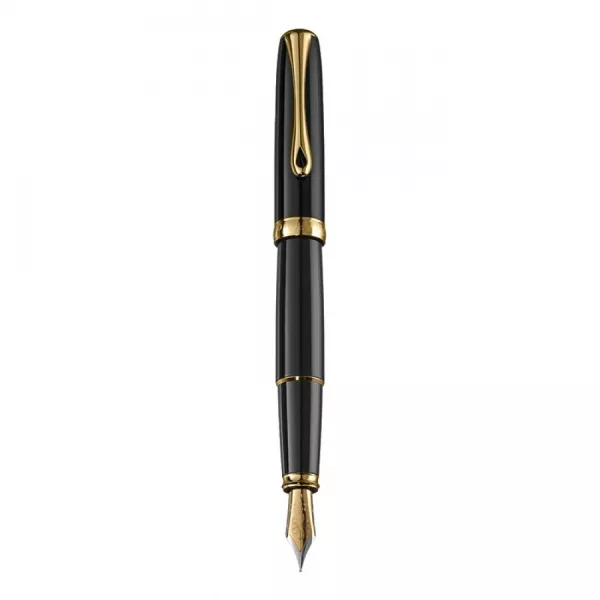 Stilou Diplomat Excellence A2 Black Laquer Gold, penita M, accesorii placate cu aur, corp metalic culoare negru