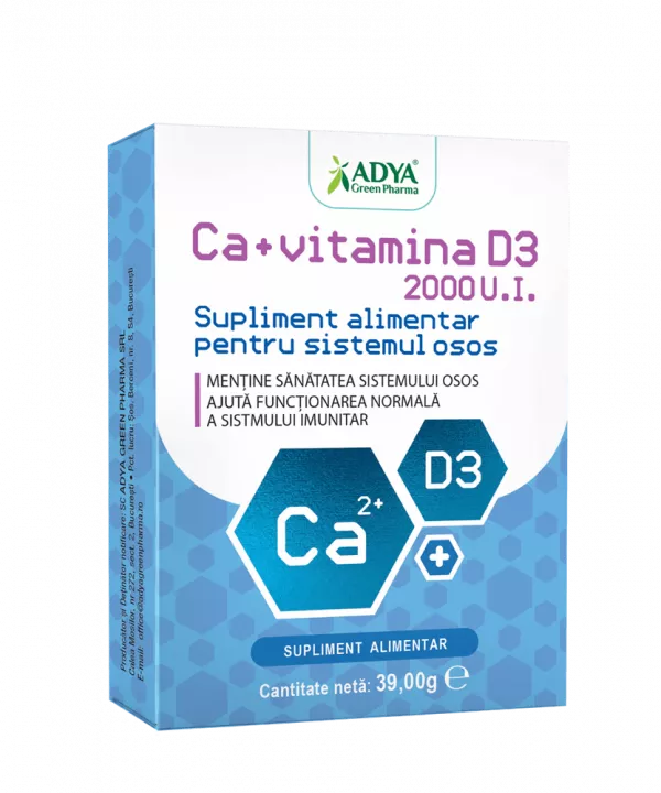 Calciu + Vitamina D3, 30 comprimate masticabile, Adya Green Pharma