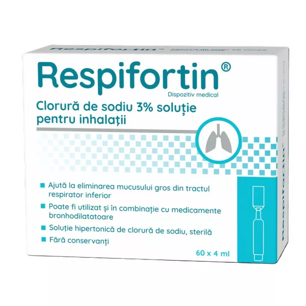 Respifortin Clorura de sodiu 3% soluție pentru inhalații, 60 fiole x 4 ml, Zdrovit
