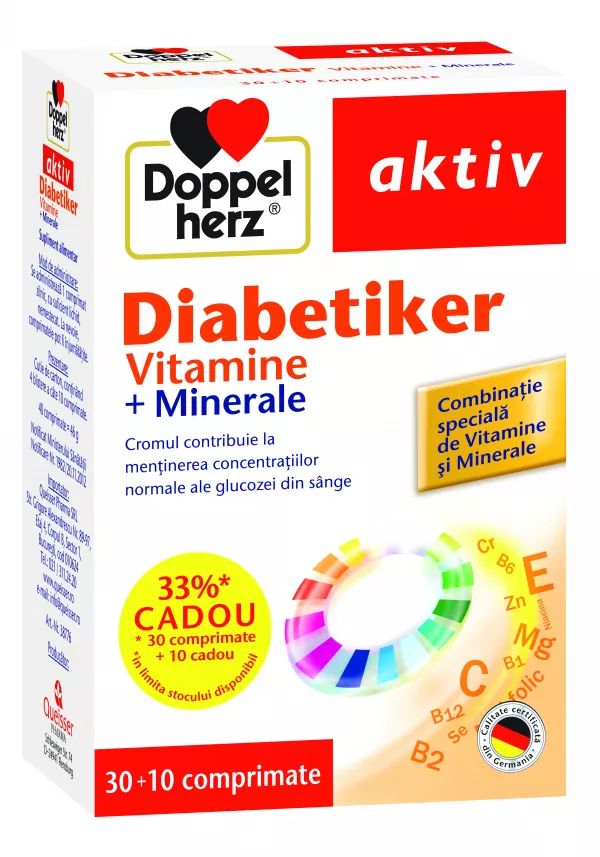 Doppelherz Aktiv Diabetiker Vitamine + Minerale, 30 + 10 comprimate