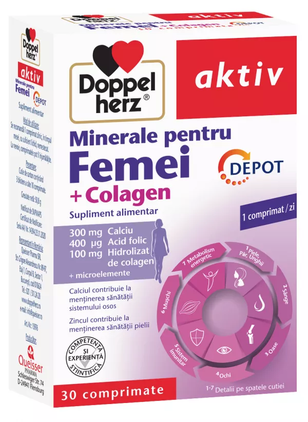 Doppelherz Aktiv Minerale pentru Femei + Colagen DEPOT, 30 comprimate