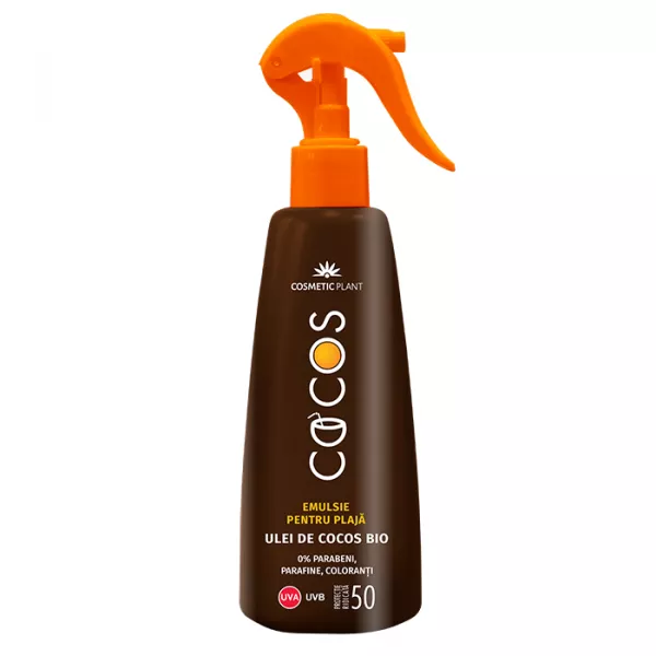 Emulsie plajă COCOS SPF50 cu ulei de cocos bio, 200ml, Cosmetic Plant