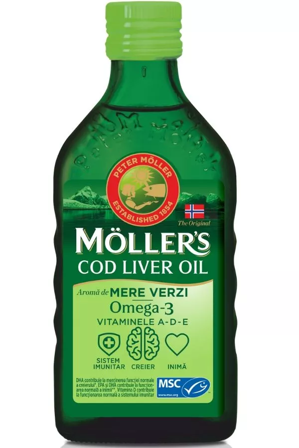 Möller’s cod liver oil omega3, aromă de mere verzi, 250 ml