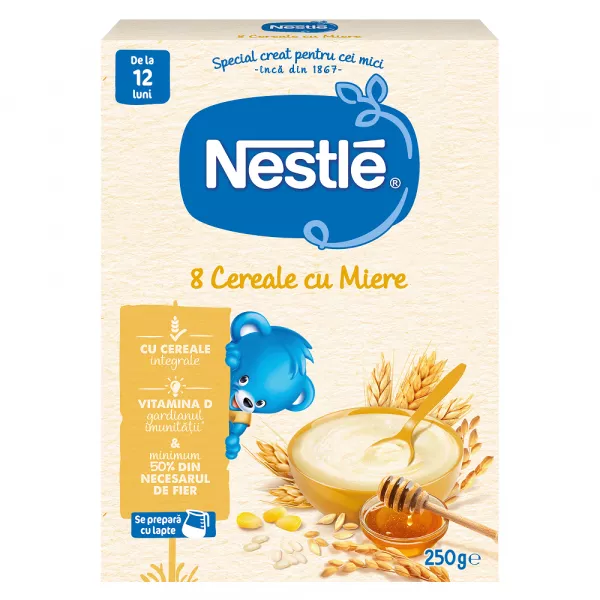 Nestle 8 cereale cu miere, 250g, de la 12 luni
