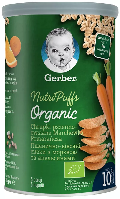 Nestle Gerber bio gustare cu cereale, morcovi si portocale, 35g, de la 10 luni 