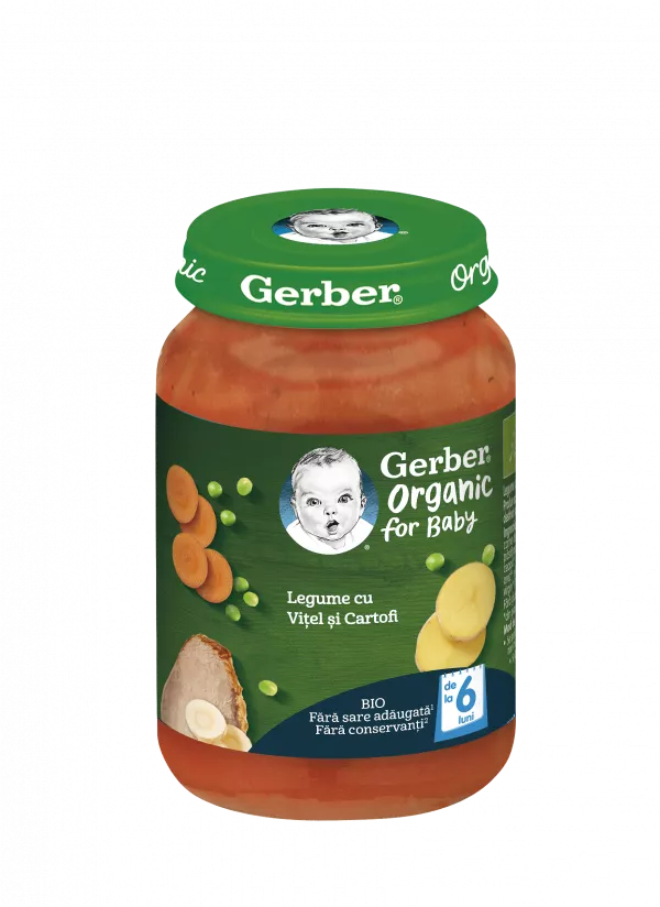 Nestle Gerber bio legume cu vitel si cartofi, 190g, de la 6 luni