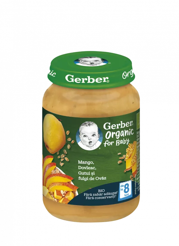 Nestle Gerber bio mango, dovleac, gutuie si fulgi de ovaz, 190g, de la 8 luni