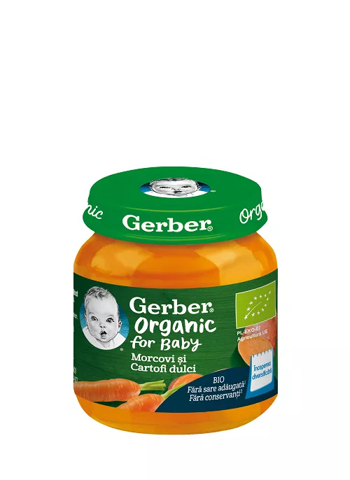 Nestle Gerber bio morcovi si cartofi dulci, 125g, inceperea diversificarii