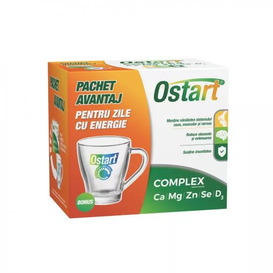 Ostart® Complex Ca + Mg + Zn + Se + D3, 30 comprimate + cana cadou