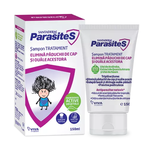 Santaderm Parasites șampon tratament păduchi, 150 ml + pieptene, Viva Pharma