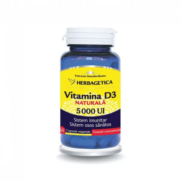 Vitamina D3 naturala 5000 UI, 60 capsule