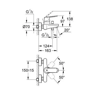 Baterii cada - Baterie cada Grohe Eurosmart Cosmopolitan, crom, laguna.ro