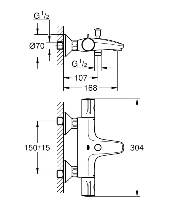 Baterii cada - Baterie de cada cu termostat Grohe Grohtherm 800, crom, laguna.ro