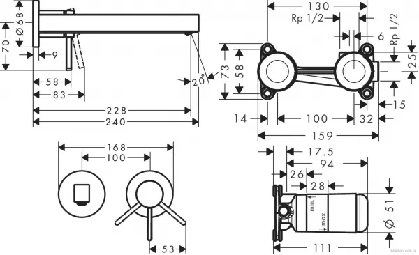 Baterii lavoar - Baterie lavoar Hansgrohe Finoris cu montaj incastarat, pipa de 225 mm, necesita corp ingropat, negru mat, laguna.ro