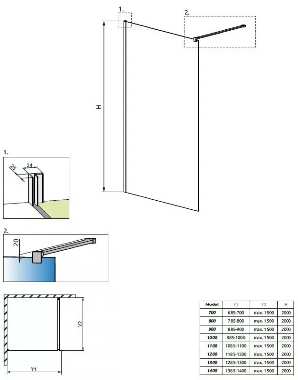 Paravane de dus Walk-in - Cabina de dus Walk-in Radaway Classic Plus 90 cm, profil crom, sticla transparenta securizata 6 mm, laguna.ro