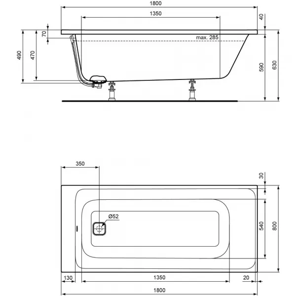 Cazi rectangulare - Cada rectangulara incastrabila Ideal Standard Tonic II 180 x 80 cm, laguna.ro
