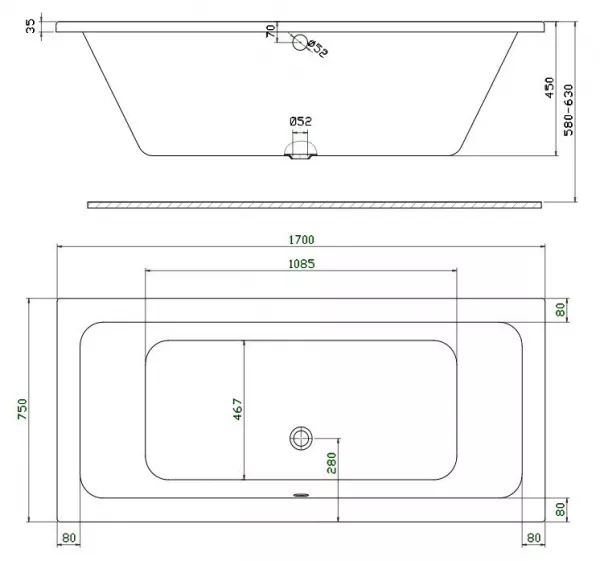 Cazi rectangulare - Cada rectangulara Kolo Modo Duo 170 x 75 cm, picioare incluse, alb, laguna.ro