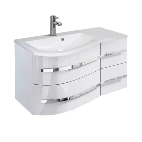 Lavoare - Lavoar asimetric Oristo Opal 91.5 x 44.5 cm, cuva stanga, marmura compozita, montare pe mobilier, alb, laguna.ro