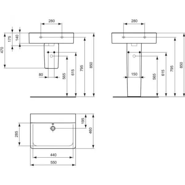 Lavoare - Lavoar Ideal Standard Connect Cube 55 x 46 cm, fara orificiu baterie, cu preaplin, alb, laguna.ro