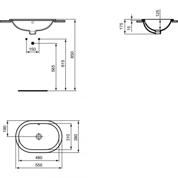 Lavoare - Lavoar Ideal Standard Connect Oval 55x38 cm, fara orificiu baterie, montaj incastrat, laguna.ro