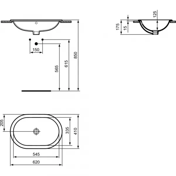 Lavoare - Lavoar Ideal Standard Connect Oval 62x41 cm, fara orificiu baterie, montaj incastrat, laguna.ro