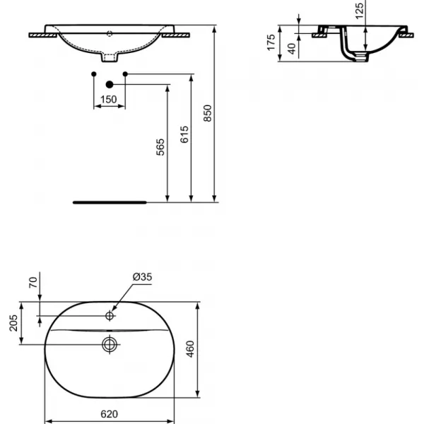 Lavoare - Lavoar Ideal Standard Connect Oval 62x46 cm, montaj incastrat, alb, laguna.ro