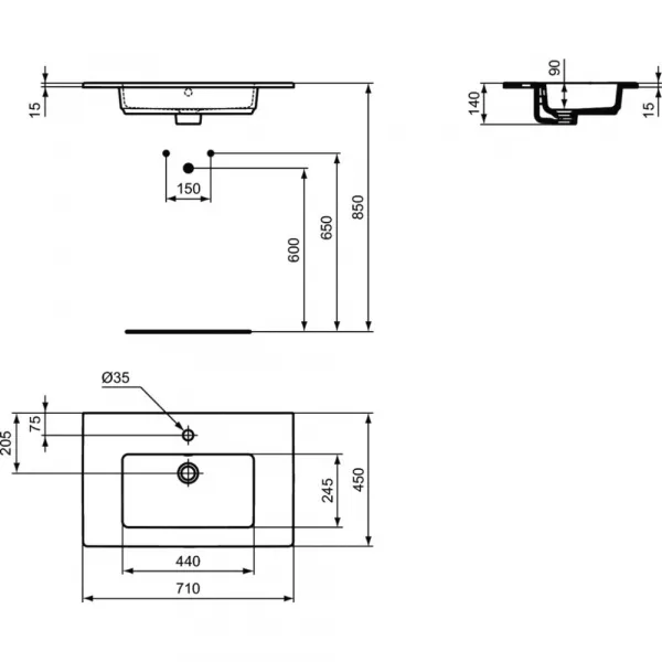 Lavoare - Lavoar Ideal Standard Eurovit 2.0 71x45 cm, montare pe mobilier, alb, laguna.ro