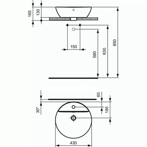 Lavoare - Lavoar rotund Ideal Standard Connect Sphere 43 cm, montare pe blat, alb, laguna.ro