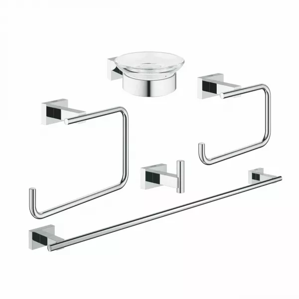 Set accesorii baie Grohe Essentials Cube 5 piese, crom