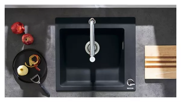 Chiuvete bucatarie - Set Hansgrohe Sink Combi C51-F450-06, chiuveta SilicaTec 56x51 cm graphite black si baterie cu doua elemente si dus extractibil, laguna.ro