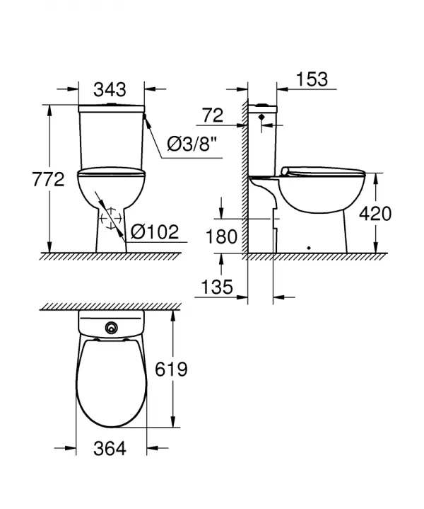 Seturi vase wc - Set vas wc pe pardoseala Grohe Bau Ceramic cu rezervor alimentare laterala si capac cu inchidere lenta, laguna.ro