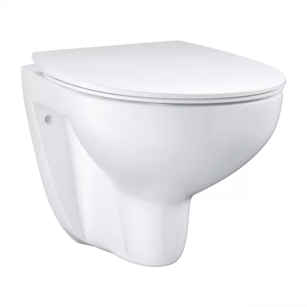 Set vas wc suspendat Grohe Bau Ceramic RimLess 53 x 37 cm si capac cu inchidere lenta, alb
