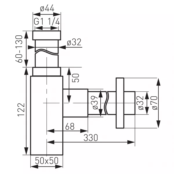 Sifoane, racorduri si ventile - Sifon lavoar rectangular Fdesign Kleome 1 1/4"x32 mm, negru mat, laguna.ro