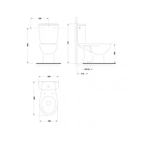 Vase wc - Vas wc pe pardoseala Gala Elia 66x35 cm,scurgere verticala, fara rezervor si capac, laguna.ro