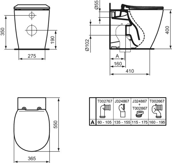 Vase wc - Vas wc pe pardoseala Ideal Standard Connect Aquablade 55x36 cm, lipit de perete, pentru rezervor ingropat, laguna.ro