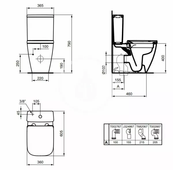 Vase wc - Vas wc pe pardoseala Ideal Standard i.Life S Rimless+, BTW, 60.5x36 cm pentru rezervor asezat, proiectie scurta si fixare ascunsa, alb, laguna.ro