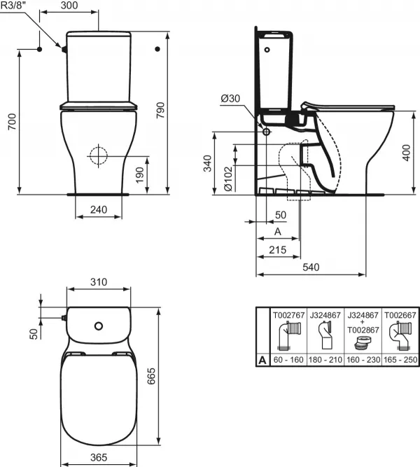 Vase wc - Vas wc pe pardoseala Ideal Standard Tesi Aquablade 66x36 cm, lipit de perete, alb, laguna.ro