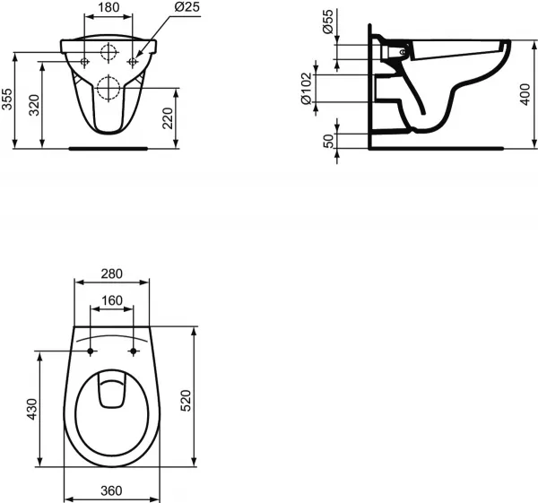 Vase wc - Vas wc suspendat Ideal Standard Ecco 52x36 cm, fara ambalaj, laguna.ro